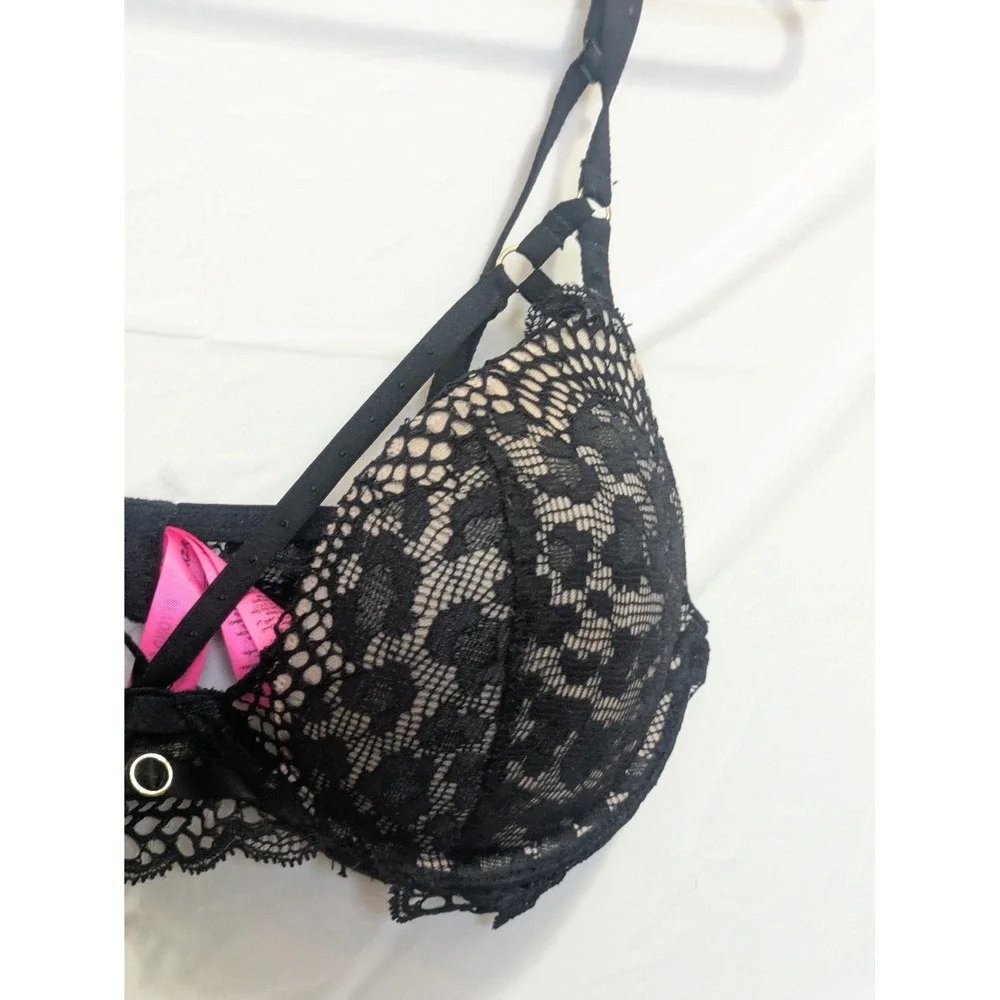 La‎ Senza BEYOND SEXY Lace Overlay Plunge Bra Black Nude Size 34C - Picture 5 of 9